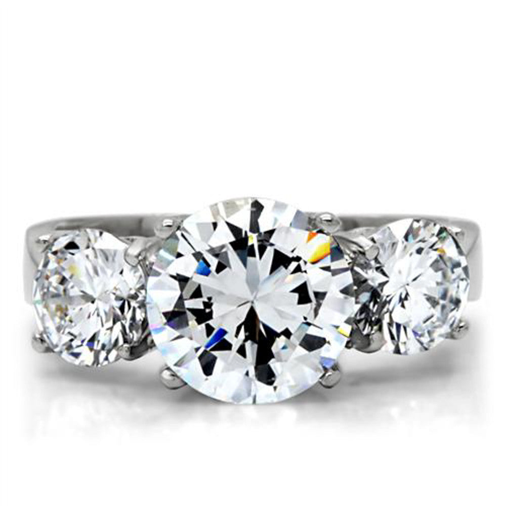 ARTK168 Stainless Steel Women's Three Stone Zirconia Anniversary Engagement Ring Sz 5-10